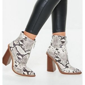 Missguided snakeskin heeled boots with ring zipper